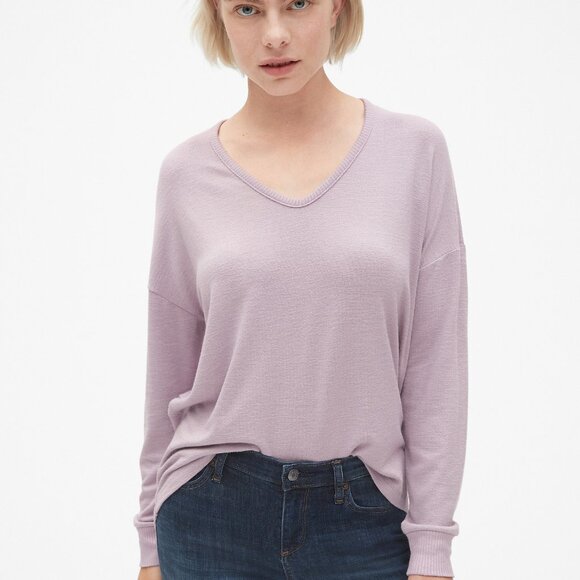 Purple GAP High-Low V Neck Long Sleeve Shirt - Picture 1 of 6